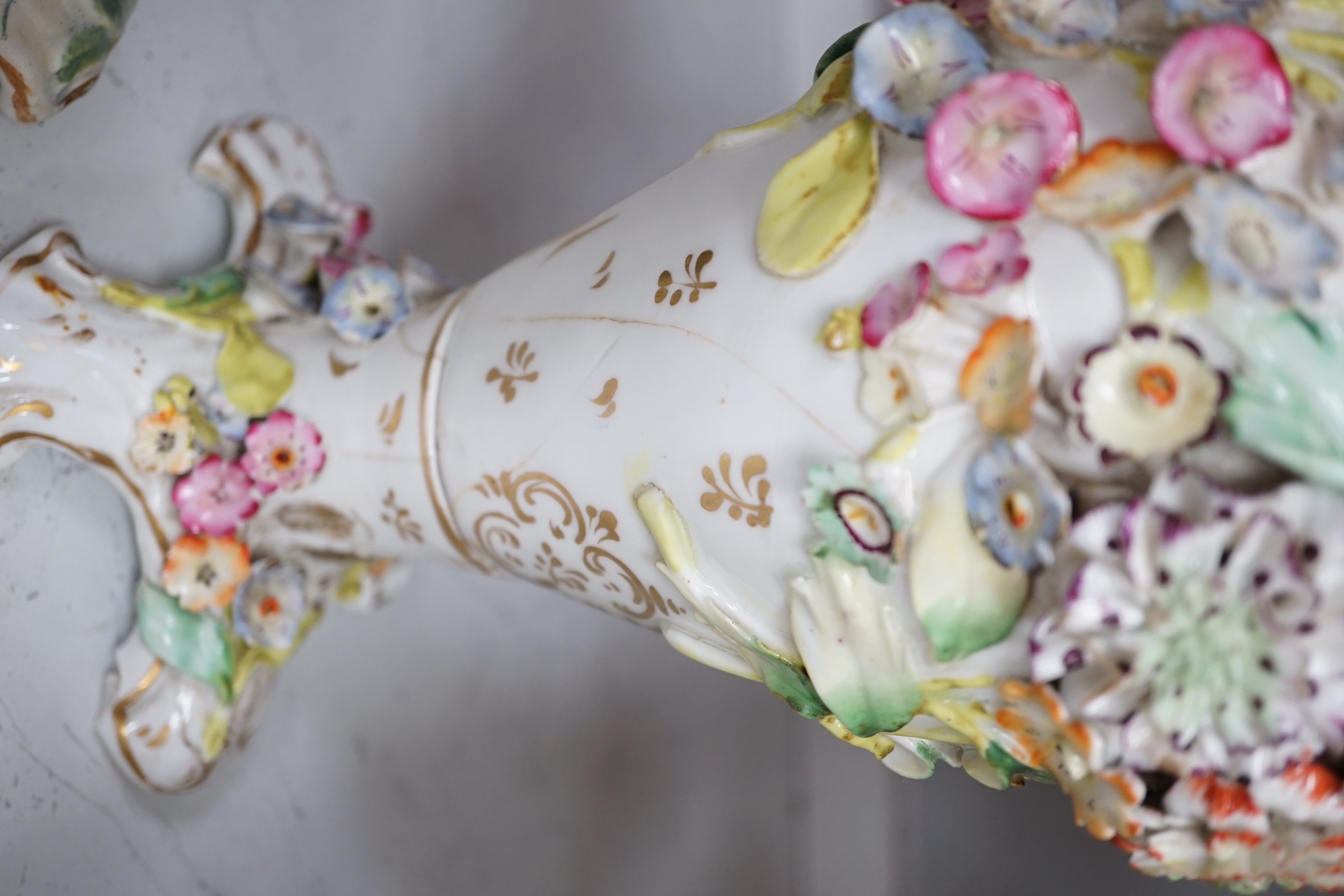 A set of three Victorian Coalbrookdale type vases, a Continental Three Graces group and sundry ceramics, tallest 34cm